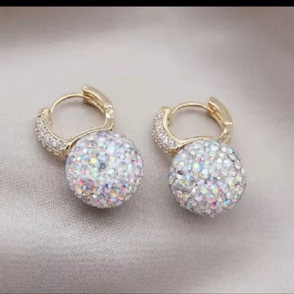 Swarovski Jewelry - 18K Gold Plated Hoop Huggies with AB swarovski  beads